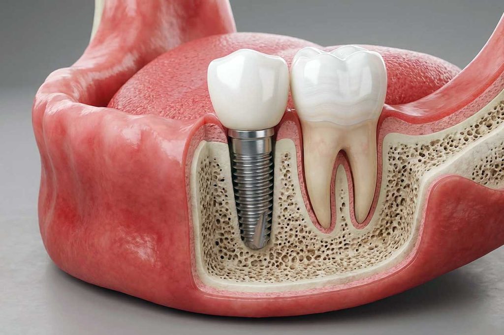 Cross Section Model of Dental Implant and Natural Tooth